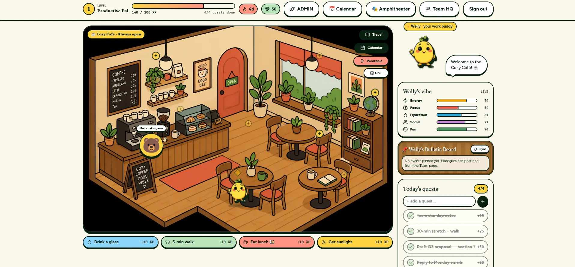 Remotely Well screenshot: Cozy Café
