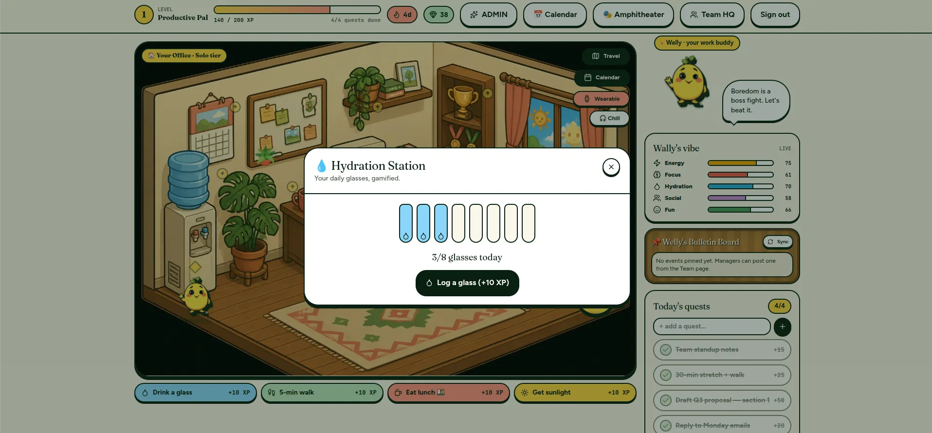 Remotely Well screenshot: Hydration Station
